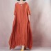 vintage orange linen maxi dress plus size clothing o neck tie waist linen maxi dress fine short sleeve gown