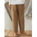 Women Khaki Corduroy Side Pockets Ankle Length Pants