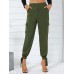 Women Solid Color Casual High Waist Jogger Pants With Pocket