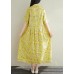 Women yellow prints cotton clothes For Women stand collar A Line summer Dresses