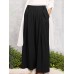 Wide  legged Elastic Waist Solid Color Pants With Side Pockets