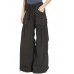 Women Solid Color Elastic Waist Loose Wide Leg Pants With Pocket