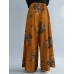 Women Vintage Floral Print Elastic Waist Casual Loose Wide Leg Pants With Pocket