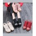 Black Cotton Fabric High Wedge Heels Shoes Embroideried Buckle Strap Flat Shoes For Women