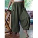 Women Cotton Solid Color Pocket Elastic Waist Harem Pants