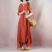 vintage orange linen maxi dress plus size clothing o neck tie waist linen maxi dress fine short sleeve gown