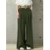 Women Solid Color Button Casual Loose Wide Leg Pants With Pocket