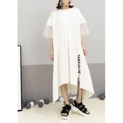 Italian patchwork cotton Tunics Sleeve white Maxi Dresses summer