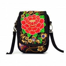 Woman National Floral Canvas 5 5 Inches Phone Bag Casual Crossbody Shoulder Bag