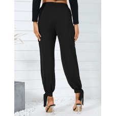 Women Solid Color Casual High Waist Jogger Pants With Pocket