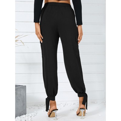 Women Solid Color Casual High Waist Jogger Pants With Pocket