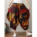 Ethnic Print Pocket Asymmetrical Elastic Waist Loose Casual Cropped Pants