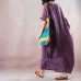 Fine purple long linen dresses oversize o neck asymmetrical design traveling clothing casual long sleeve baggy dresses