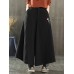 Women Wide Leg Embroidery Ninth Cotton Pants with Pocket