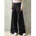 Women Solid Color Button Casual Loose Wide Leg Pants With Pocket