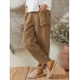 Women Khaki Corduroy Side Pockets Ankle Length Pants