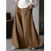 Women Solid Color Full Length Casual Wide Leg Pants With Pocket