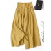 Women 100  Cotton Wide Leg Side Pockets Solid Color Ankle Length Elastic Waist Pants